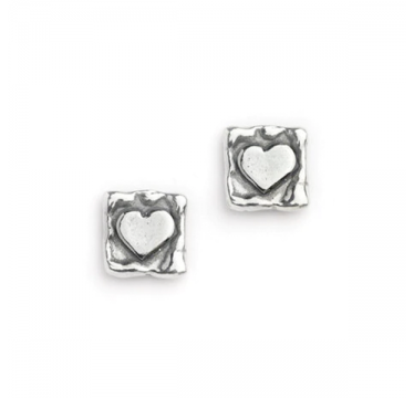 Plain Silver Square Heart Studs